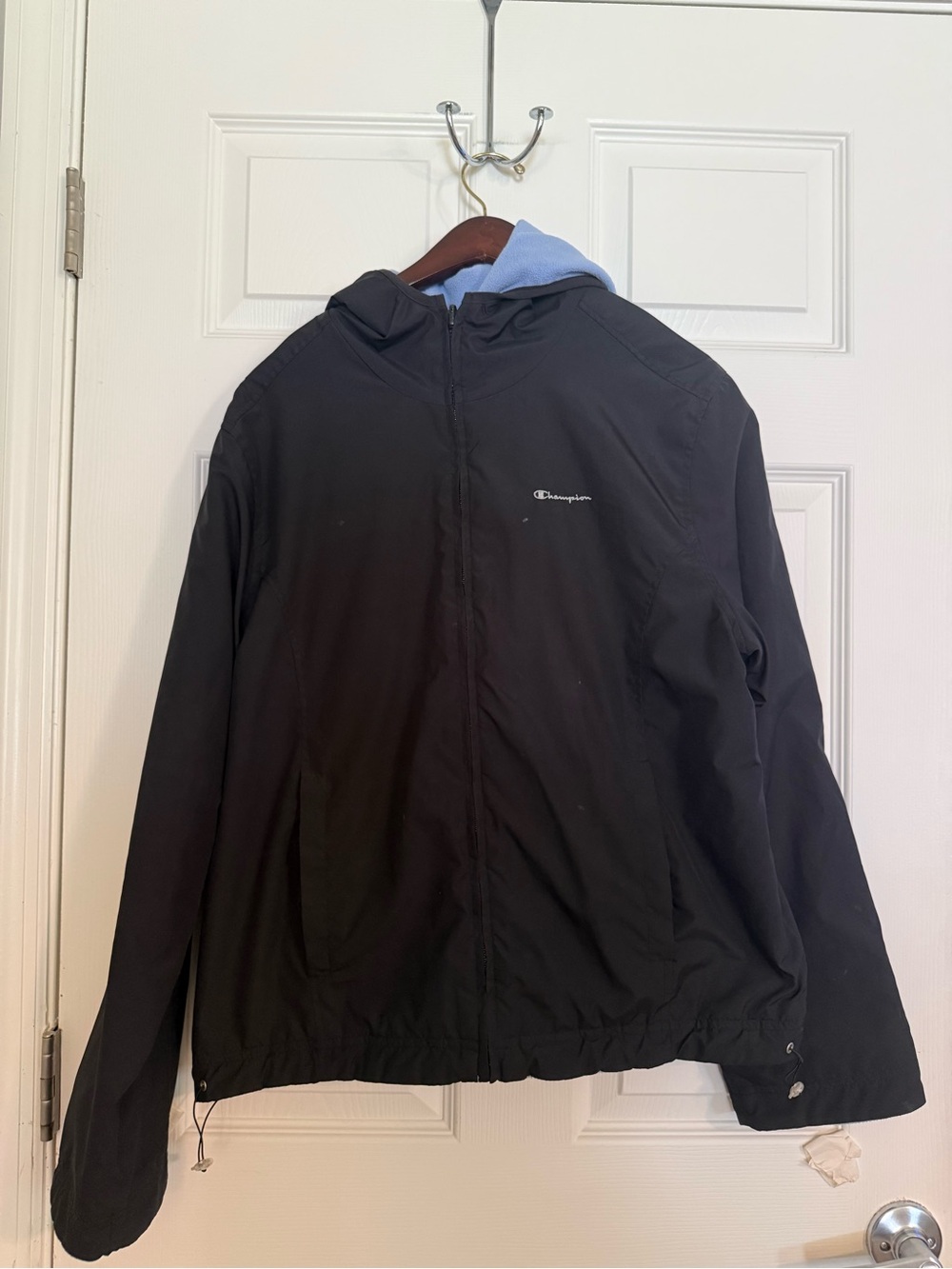 Champion Black Hooded Jacket with Light Blue Lining